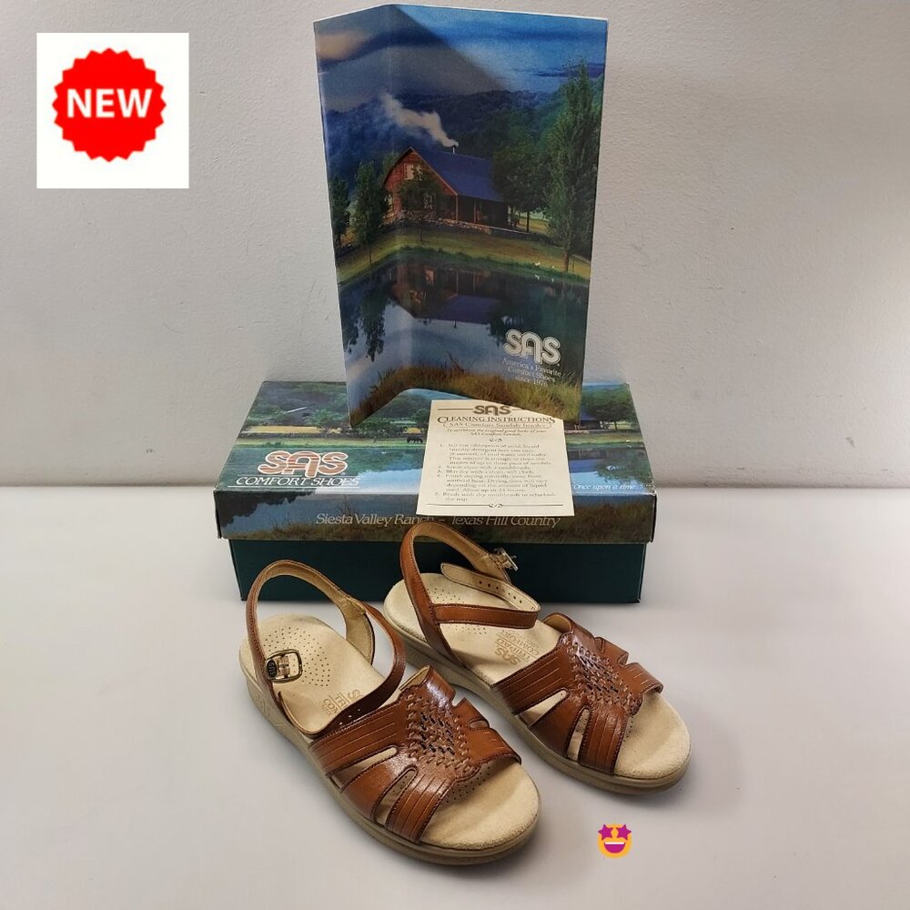 SAS SHOES HUARACHE Genuine leather Adjustable OPEN TOE SANDALS ANTIQUE TAN NIB🤩